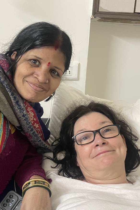 With Jyoti, who spoke no English but who slept by the author’s bed on her final night at the hospital.