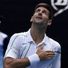 Serbia's Novak Djokovic reacts after progressing to the Australian Open quarter-finals.