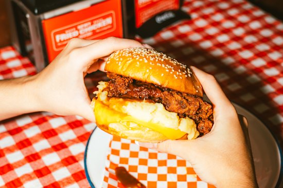 A fried chicken and mash burger from Newy Fried Chicken.