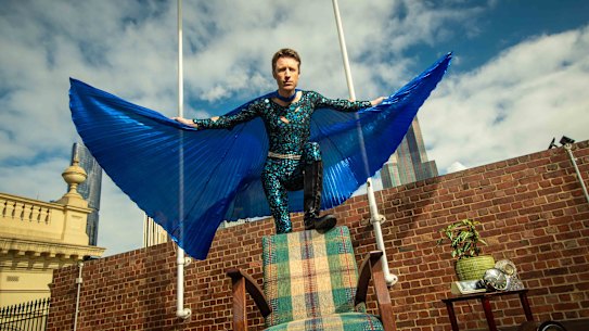 Sammy J on the Trades Hall rooftop ahead of his 50 Year Show for Melbourne Fringe.