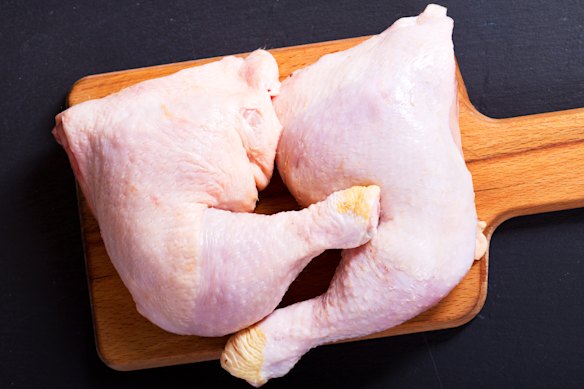 Chicken marylands include the whole leg, including drumstick and thigh.