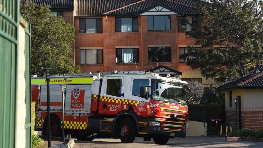 Firefighters at the Green Trees apartment complex on Friday.
