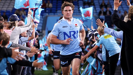 Michael Hooper run into the field with the Waratahs in Sydney. Next week will be the last time.