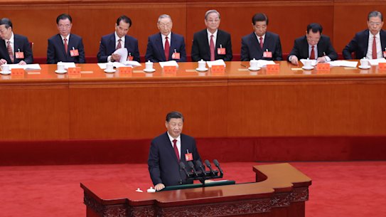 Chinese President Xi Jinping delivers a speech during the opening session of the 20th National Congress.