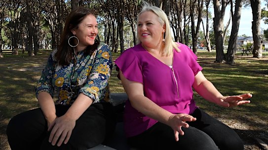 Peaceful Bayside Party founder & Bayside councillor Heidi Lee (left) with Georges River Council Deputy Mayor & Georges River Residents and Ratepayers Party representative Elise Borg (right) at Cook Park in San Souci, NSW. September 5, 2024. Photo: Kate Geraghty