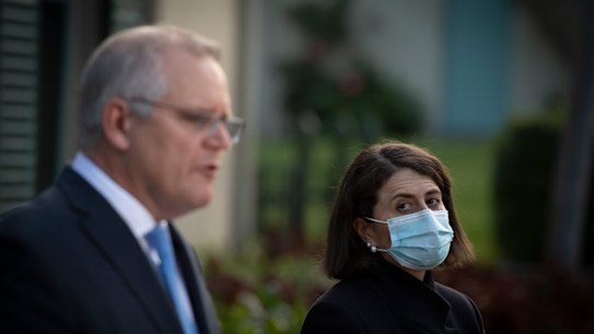 Scott Morrison and Gladys Berejiklian announce the new financial package for NSW.