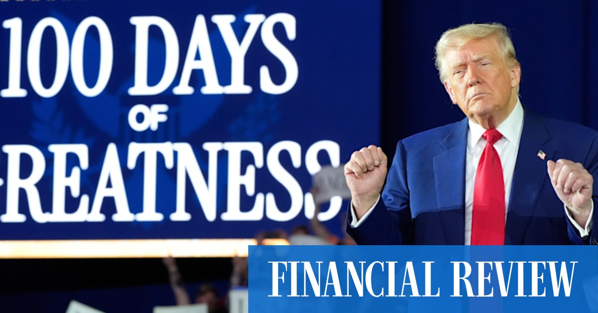 Trump celebrates 100 days in office by bashing Powell, touting tariffs