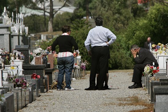 George Halvagis at the Fawkner Cemetery grave where Mersina was murdered.