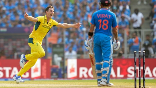 Wow: Pat Cummins had a moment to cherish when he had Virat Kohli playing on.