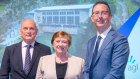 AGL CEO Damien Nicks (r), chairwoman Patricia McKenzie and chairman-elect Miles George (l) at the AGM in Melbourne today.