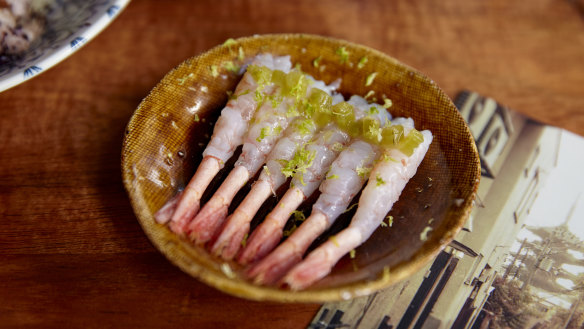 Go-to dish: Ama-ebi (spot prawns with pickled wasabi stem).