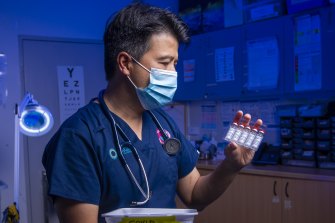 Dr Bernard Shiu, preparing to deliver the AstraZeneca COVID-19 vaccine for the first time tomorrow at the Banksia Medical Centre in Newcomb.