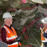 Aguia Resources executive chairman Warwick Grigor (centre) inspects the existing underground workings at the company’s Santa Barbara gold mine in Colombia.