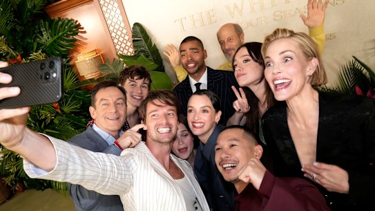 Say cheese? The cast of The White Lotus after the Los Angeles screening of the 90-minute season three finale.