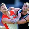 Hail of brain explosions: Ladhams faces suspension as Swans fall to Port Adelaide