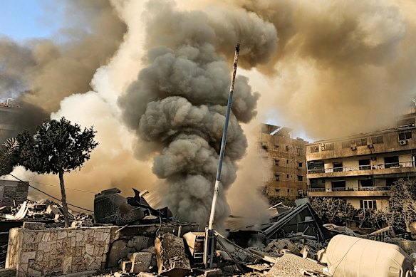 Smoke rises from the site of an Israeli airstrike on the southern suburbs of Beirut on March 3.