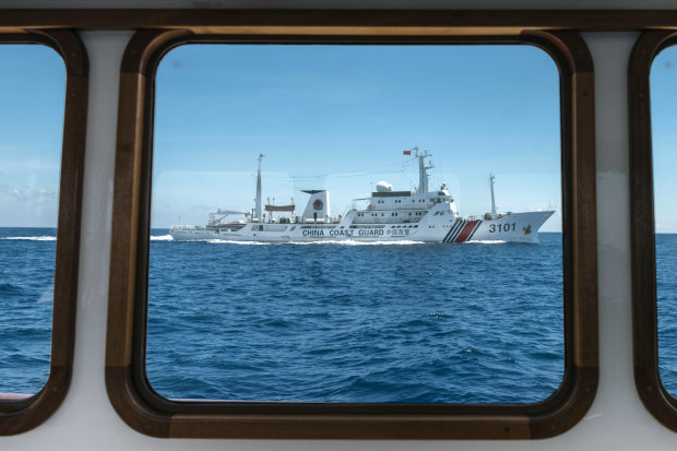 A Chinese coast guard ship near the Scarborough Shoal, a reef in the South China Sea claimed by both China and the Philippines.