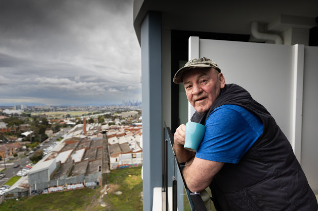 Former homeless man Charlie Wheeler moved into a flat in Footscray after being put up in a hotel during the pandemic. 