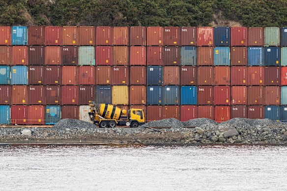 Containers wait on a dock in Vladivostok.