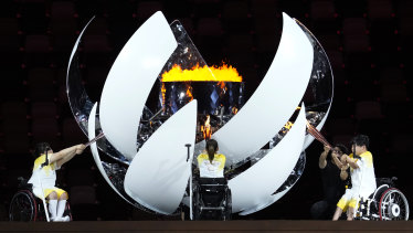 The flame is lit during the opening ceremony of the Paralympic Games on Tuesday night.