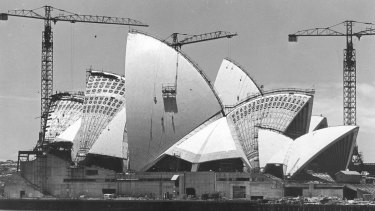 The Sydney Opera House under construction in 1967.