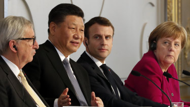 Angela Merkel, Emmanuel Macron, Xi Jinping and Jean-Claude Junker had a telling exchange in 2019. 