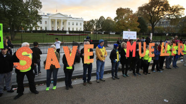 Protesters gather in front of the White House in Washington.