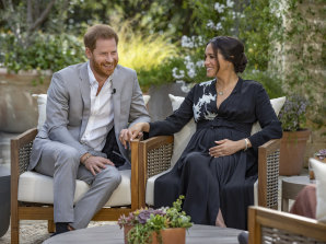 Prince Harry, left, and Meghan, Duchess of Sussex during the controversial interview. 