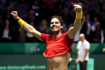 Nadal celebrates his win.