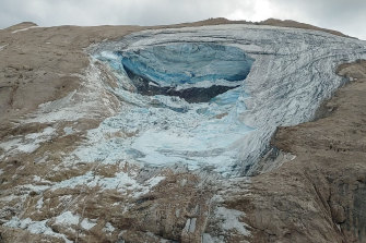 A large chunk of the glacier in Italy's Alps near Trento in the Dolomite ranges broke loose.