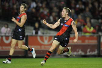 Kyle Reimers celebrates one of his goals.