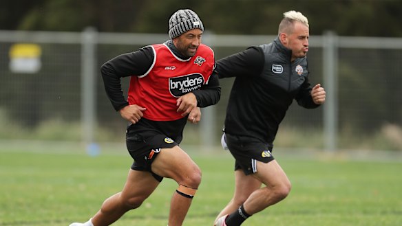 Benji Marshall training with Josh Reynolds.