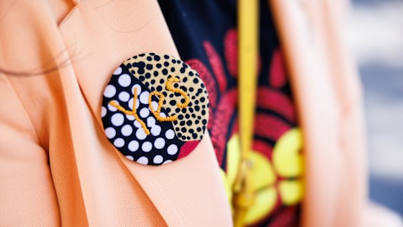 Missed opportunity: A ‘Yes’ badge in support of The Voice referendum. 