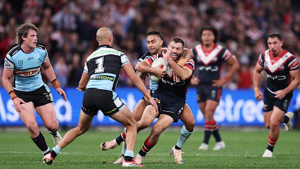 Roosters fullback James Tedesco in action against Cronulla in June.