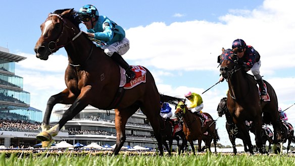 Extra Brut races to a win in the Victoria Derby.