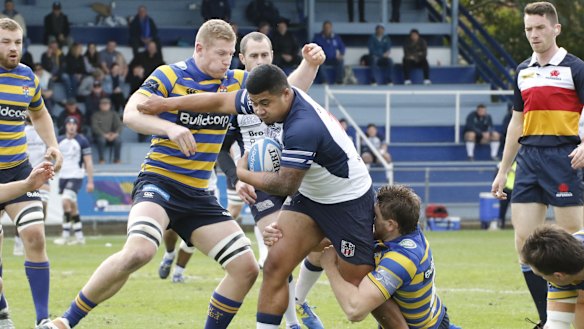 Marching orders: Lachlan Swinton (right) was red-carded for punching an Eastwood player. His opposite number, Michael Icely, was also sent off. 