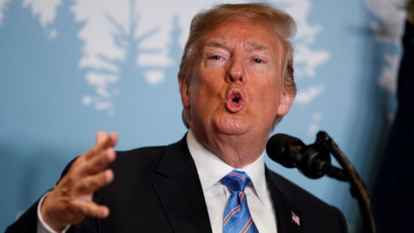 President Donald Trump speaks during a news conference at the G7. 