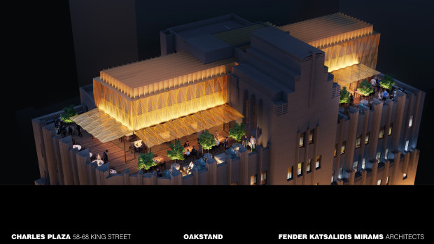 Renders of the proposed rooftop bar at 66 King Street, Sydney.