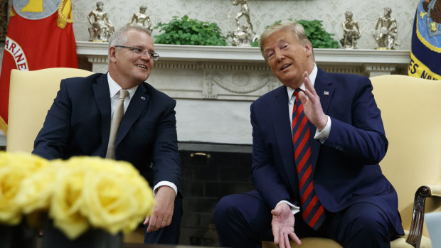 US President Donald Trump meets Prime Minister Scott Morrison in the Oval Office of the White House.