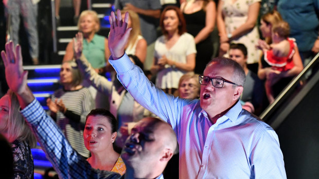 Prime Minister Scott Morrison at Horizon Church on Easter Sunday in 2019.