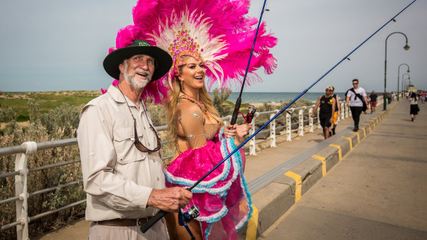 Elwood Angling Club member Ted Wilkinson with Latin dancer Katherine Maniatakis from DanceCity Productions.