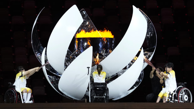 The flame is lit during the opening ceremony of the Paralympic Games on Tuesday night.