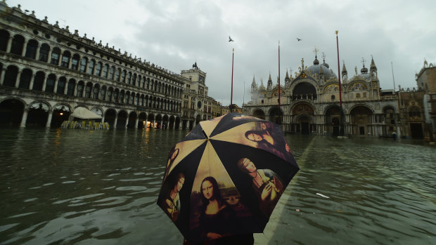 A general view of Piazza San Marco in Venice during the high tide on Friday.