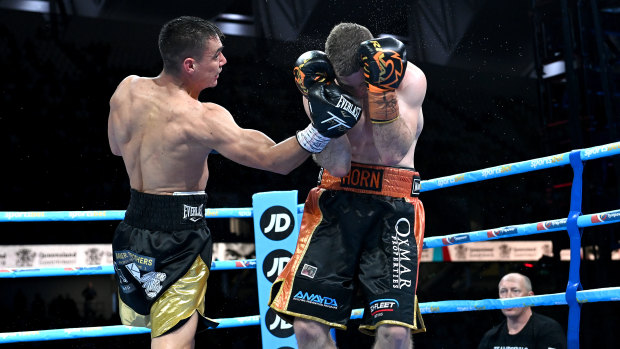 Tim Tszyu lands a punch on Jeff Horn.