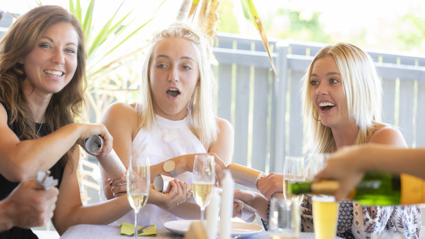 Canberra United's Nikki Flannery, centre, extended her family Christmas celebrations to Scotland's Rachel Corsie and Ireland's Denise O'Sullivan. 