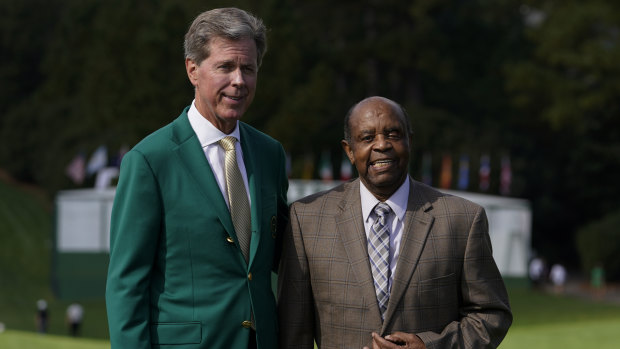 Lee Elder, right, and Fred Ridley, Chairman of Augusta National Golf Club.