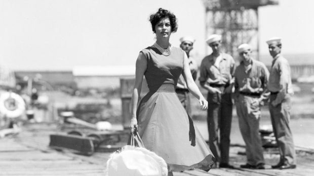 Ava Gardner on location at Gellibrand Pier, Williamstown. 