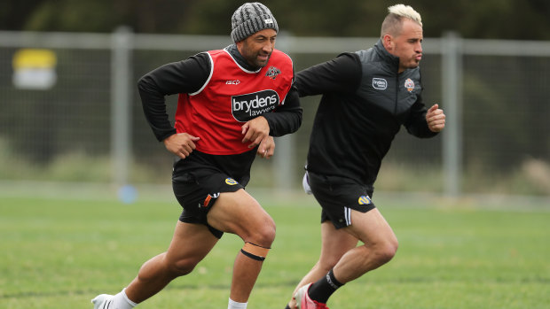 Benji Marshall training with Josh Reynolds.