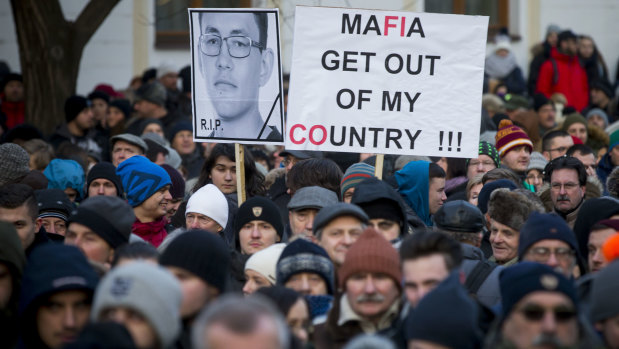 Protesters in Bratislava march in memory of murdered Slovakian journalist Jan Kuciak.