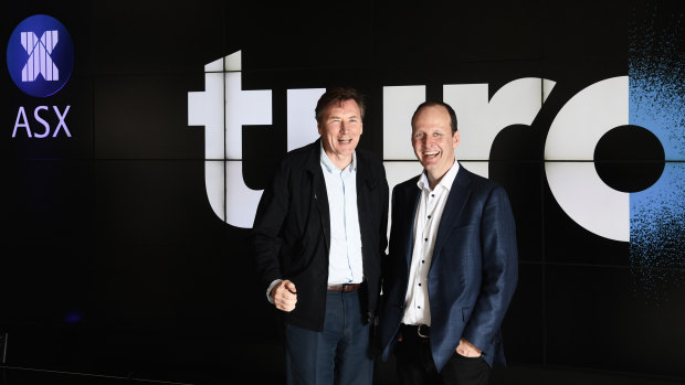 Tyro chairman David Thodey and CEO Robbie Cooke when Tyro listed in late 2019.